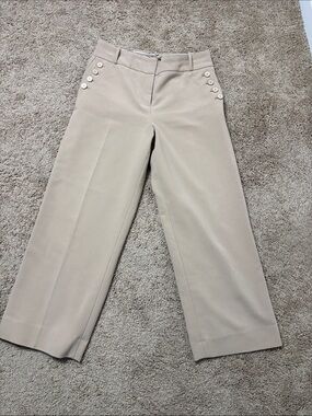The Limited Tan Wide-Leg Crop Pants with Side Button Detail